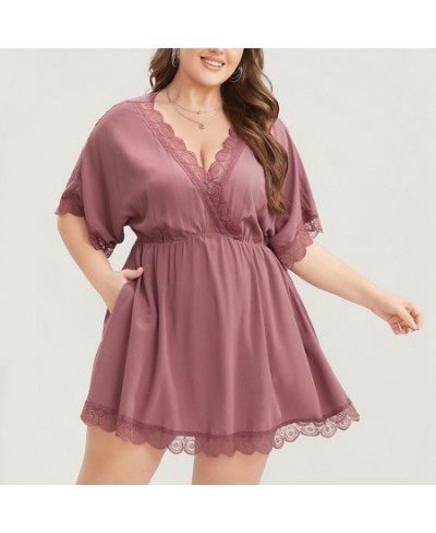 Plus Size Lace Dresses For Women 2023 Summer Short Sleeve Casual Mini Dress Sexy V-neck Evening Party Dresses Large Size $43....