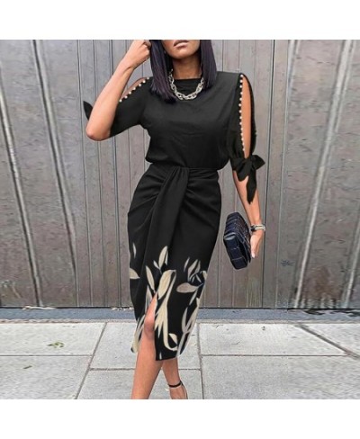 Vintage Hollow Out Bottom Print Women Bodycon Dresses Spring Autumn O-Neck Half Sleeve Party Dress Elegant Ladies Folds $42.9...