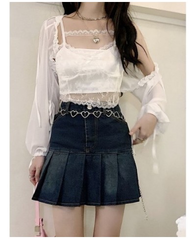 Summer Thin Korean Fashion Outwear Y2k Sets Crop Cardigan + Lace Slim Vest Women Casual Sweet Kawaii Outfits $34.54 - Tops & ...