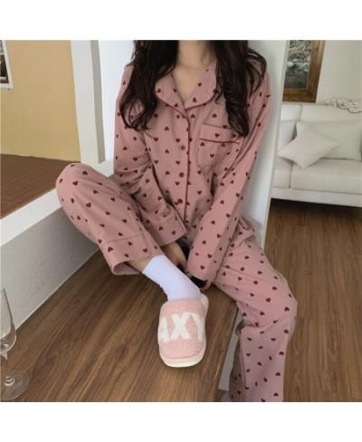 Heart Print Pajamas Set Women Cotton 2pcs Korean Style Harajuku Home Suit Loose Single Sleepwear Kawaii Sleep Tops Home Cloth...