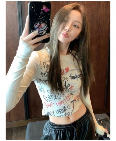 Design Sense Long Sleeve T-shirt Women's Spring Autumn 2023 New Pure Desire Slim Hot Girl Short Shoulder Top $27.29 - Tops & ...