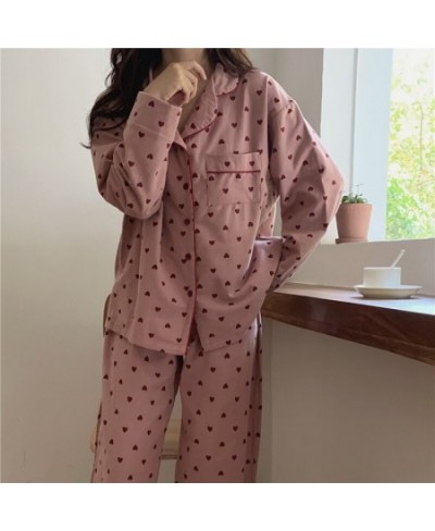 Heart Print Pajamas Set Women Cotton 2pcs Korean Style Harajuku Home Suit Loose Single Sleepwear Kawaii Sleep Tops Home Cloth...