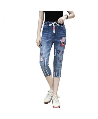 Spring Summer Women's Harem Pants High Waist Loose Ripped Denim Calf-Length Pants Jeans $47.45 - Jeans