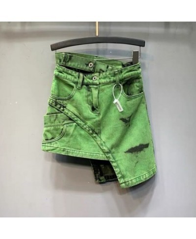 Vintage Green Irregular Denim Skirts Women Korean Summer High Waist Mini Skirt Sexy Jeans Skirts Faldas Mujer $55.89 - Skirts