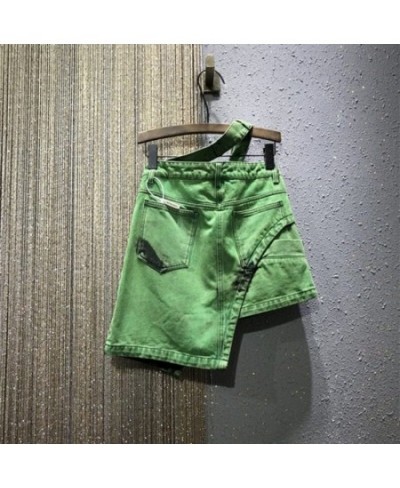 Vintage Green Irregular Denim Skirts Women Korean Summer High Waist Mini Skirt Sexy Jeans Skirts Faldas Mujer $55.89 - Skirts