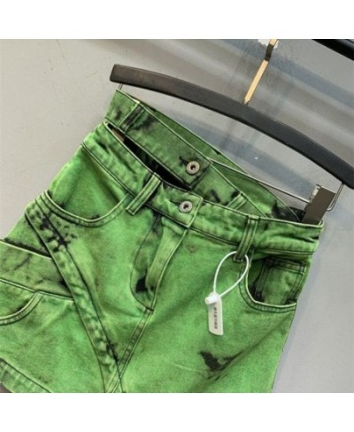 Vintage Green Irregular Denim Skirts Women Korean Summer High Waist Mini Skirt Sexy Jeans Skirts Faldas Mujer $55.89 - Skirts