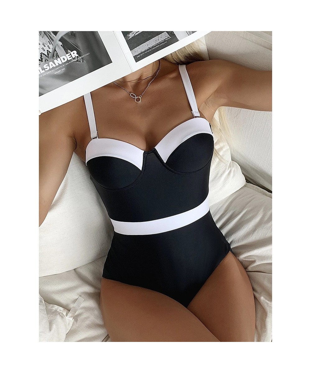 2022 Push Up Swimsuit One Piece Patchwork Swimwear Women Sexy Underwire Bodysuit Monokini Women Bathing Suits Swimming Suits ...