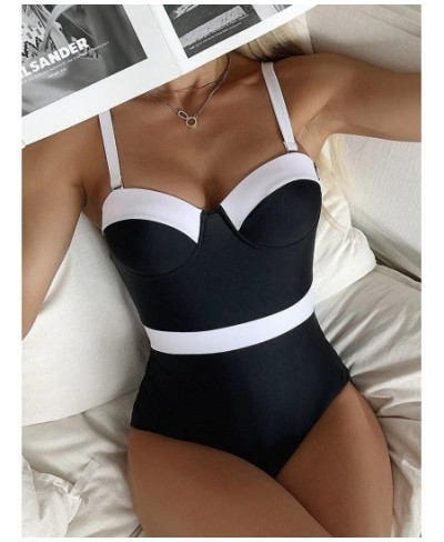 2022 Push Up Swimsuit One Piece Patchwork Swimwear Women Sexy Underwire Bodysuit Monokini Women Bathing Suits Swimming Suits ...