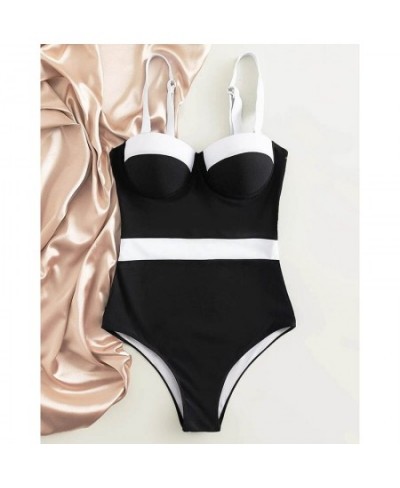 2022 Push Up Swimsuit One Piece Patchwork Swimwear Women Sexy Underwire Bodysuit Monokini Women Bathing Suits Swimming Suits ...