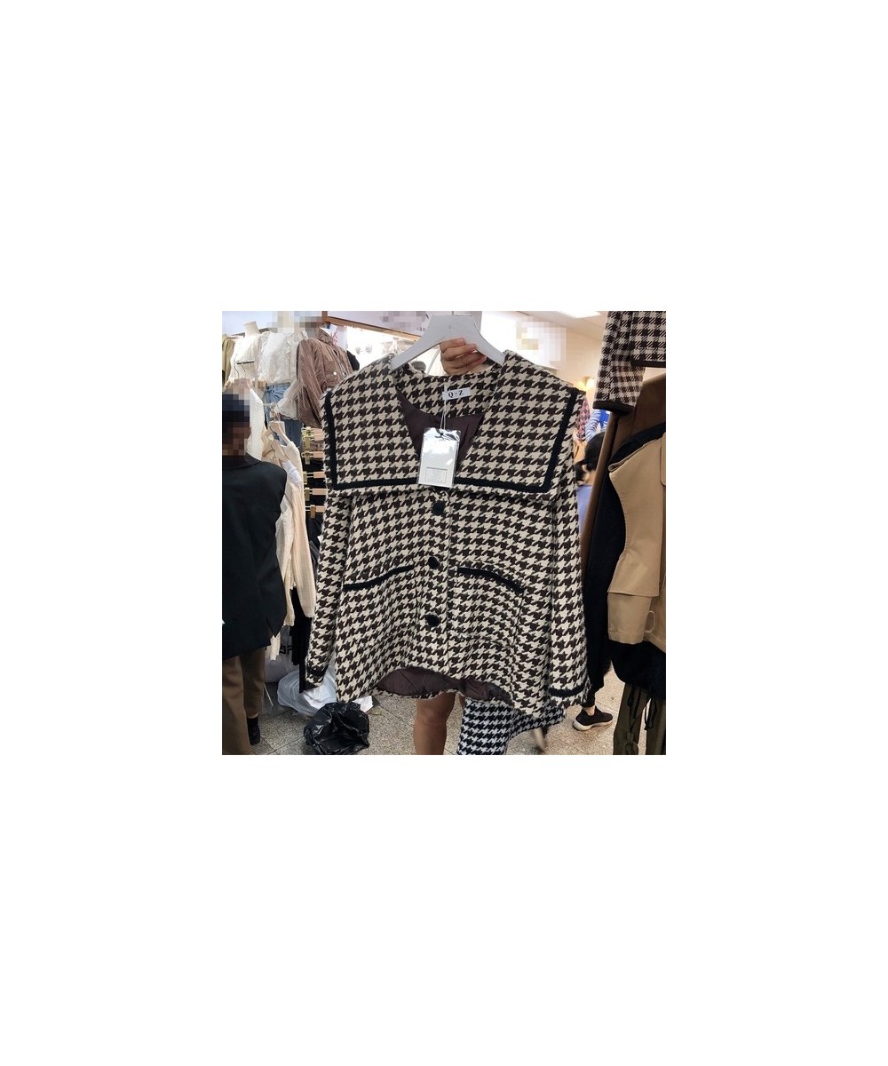 2023 autumn and winter new navy collar houndstooth loose woolen coat student short woolen coat women trend $55.55 - Jackets &...