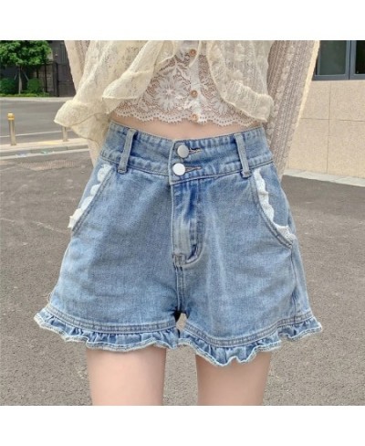 High Waist Casual Y2k Summer Jean Shorts Women Korean Loose Ruffled Wide Leg Denim Shorts Lace Patchwork Sweet Style Cute $41...