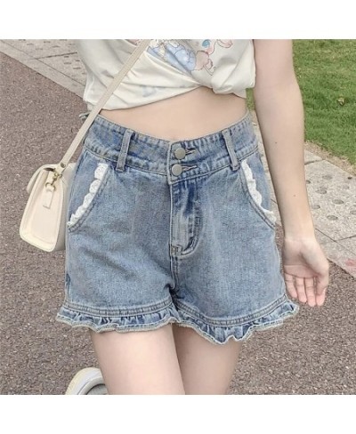 High Waist Casual Y2k Summer Jean Shorts Women Korean Loose Ruffled Wide Leg Denim Shorts Lace Patchwork Sweet Style Cute $41...