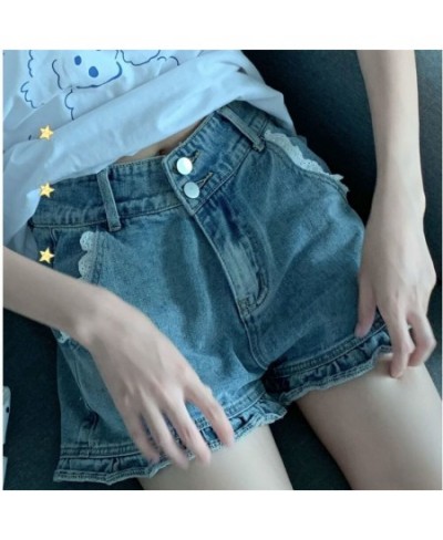 High Waist Casual Y2k Summer Jean Shorts Women Korean Loose Ruffled Wide Leg Denim Shorts Lace Patchwork Sweet Style Cute $41...