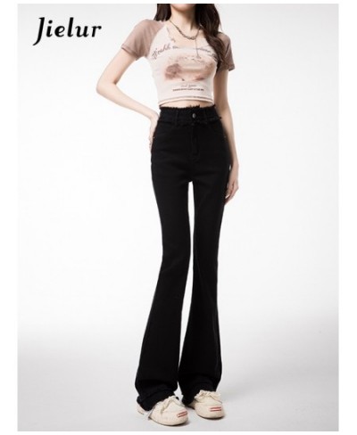 Fashion Ruffled Jeans Female Black Slight Flare Trousers New High-Waisted Slim Versatile Trouser Streetwear Denim Pants $46.6...