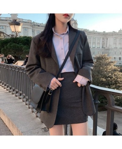 2 Piece Set Blazer and High Waist Skirt Jacket Sold Office Lady Separately Women's Costumes Women Sweet Solid Fall Skirt Suit...