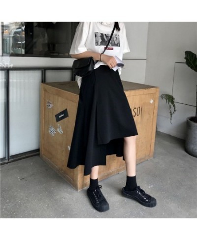 Skirts Women Black High Waist Harajuku Vintage Faldas Mujer All-match Asymmetrical Teens Stylish Solid Leisure Spring Daily I...