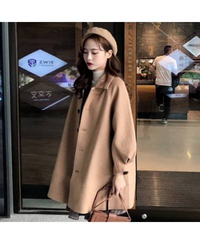 Long Blends Women Khaki Fall Retro Single Breasted Pure Wide-waisted Lantern Sleeve Lady Coats Casual Clothing All-match $43....