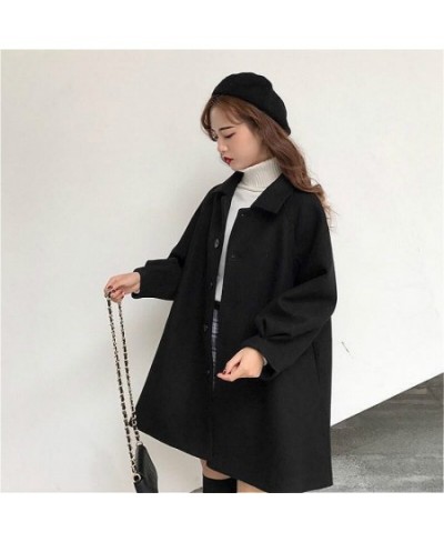 Long Blends Women Khaki Fall Retro Single Breasted Pure Wide-waisted Lantern Sleeve Lady Coats Casual Clothing All-match $43....