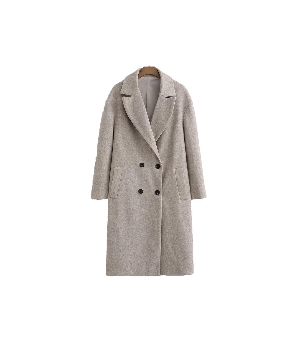 2022 New Oversized Double-breasted Casual Faux Wool Coat Autumn Winter Women Outwear Long Sleeve Female Faux Woolen Overcoat ...