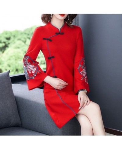 2022 Spring Improved Cheongsam Female Ancient Hanfu Retro Chinese Style Dress Floral Flare Sleeve Buckle Party Women Dresses ...