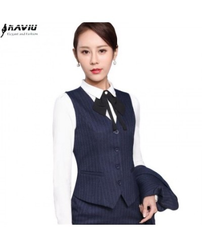 High Quality Women Stripe Vests Autumn Clothes For Office Ladies Fashion Tops Work Wear $41.87 - Suits & Sets