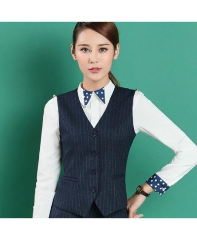 High Quality Women Stripe Vests Autumn Clothes For Office Ladies Fashion Tops Work Wear $41.87 - Suits & Sets