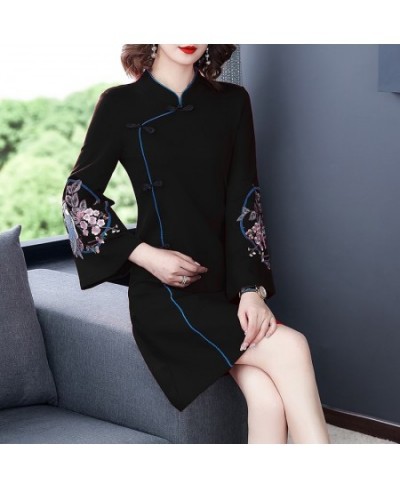 2022 Spring Improved Cheongsam Female Ancient Hanfu Retro Chinese Style Dress Floral Flare Sleeve Buckle Party Women Dresses ...