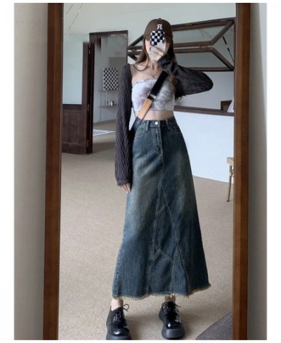 Y2k Denim Skirts For Women Fashion Tassels High Waist Lotus Leaf Package Hip Fishtail Skirt Slit Design Retro Midi Skirt Stre...