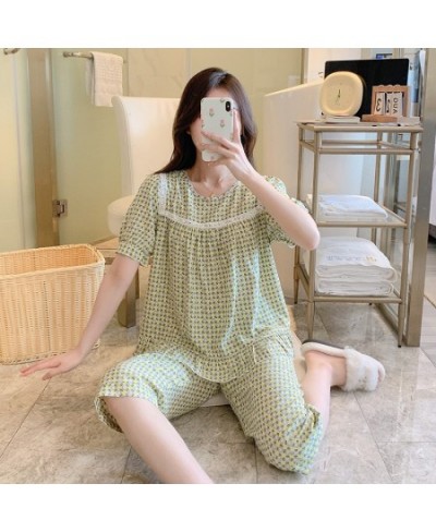 2023 Spring And Summer Pajamas Women's Round-neck Cotton Silk Short-sleeved Shorts Sweet Printing Loose Home Clothes Pullove ...