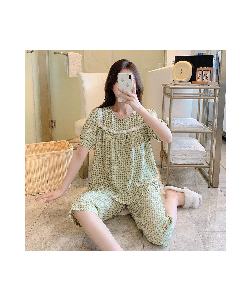 2023 Spring And Summer Pajamas Women's Round-neck Cotton Silk Short-sleeved Shorts Sweet Printing Loose Home Clothes Pullove ...