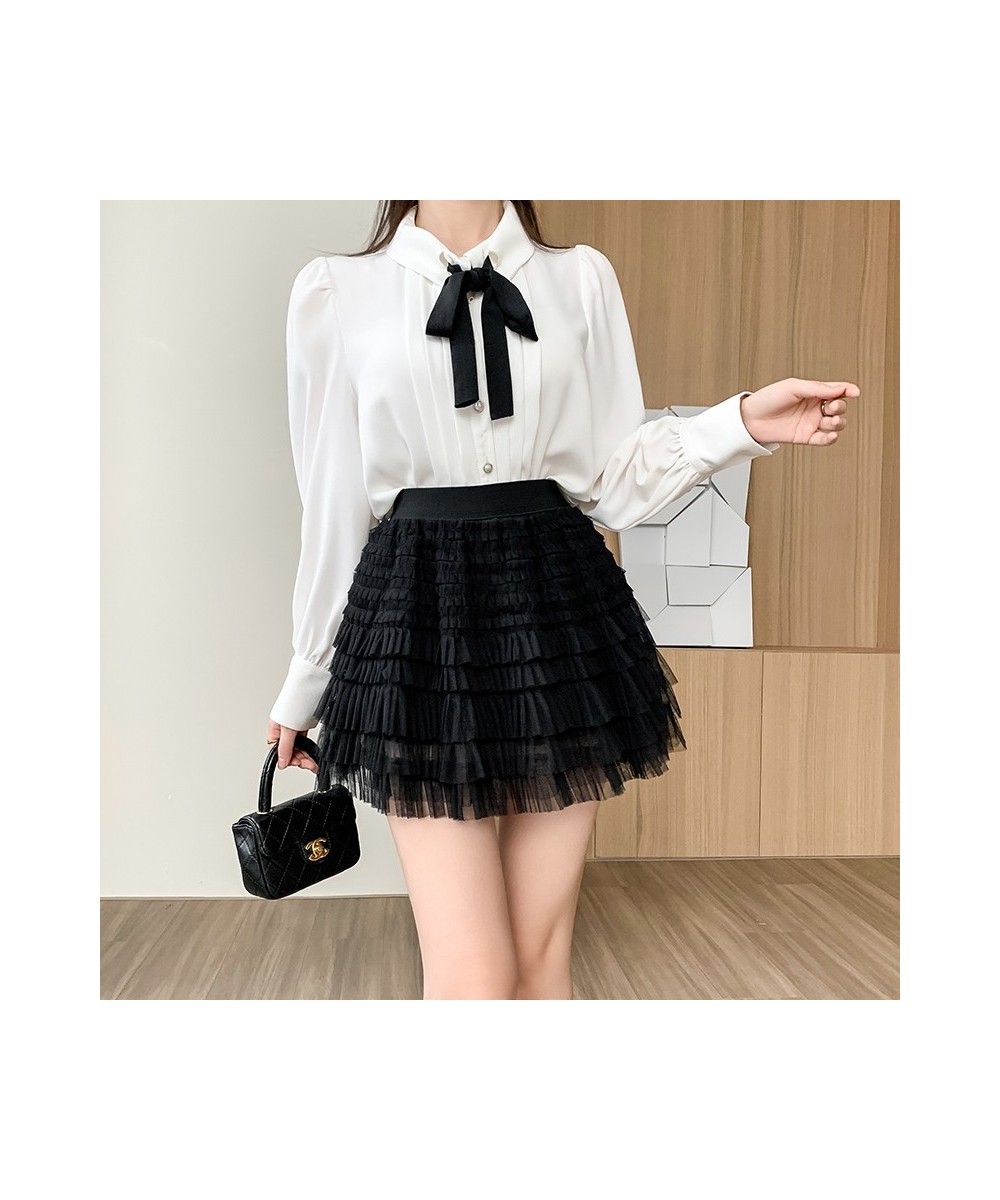 New Casual Woman Mesh Fold Cake Skirt Womens Korean Fashion Office Lady Wear Female OL Girls Cute Sexy Black Mini Pleated Ski...