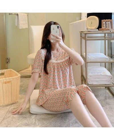 2023 Spring And Summer Pajamas Women's Round-neck Cotton Silk Short-sleeved Shorts Sweet Printing Loose Home Clothes Pullove ...