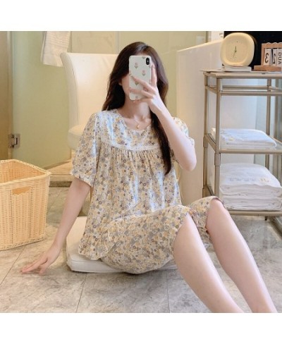 2023 Spring And Summer Pajamas Women's Round-neck Cotton Silk Short-sleeved Shorts Sweet Printing Loose Home Clothes Pullove ...