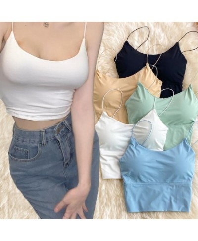 Sexy Summer Bra Ice Silk Crop Tops Sports Spaghetti Strap Vest Top Women Built In Bra Off Shoulder Sleeveless Camisole $14.16...