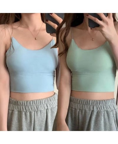 Sexy Summer Bra Ice Silk Crop Tops Sports Spaghetti Strap Vest Top Women Built In Bra Off Shoulder Sleeveless Camisole $14.16...