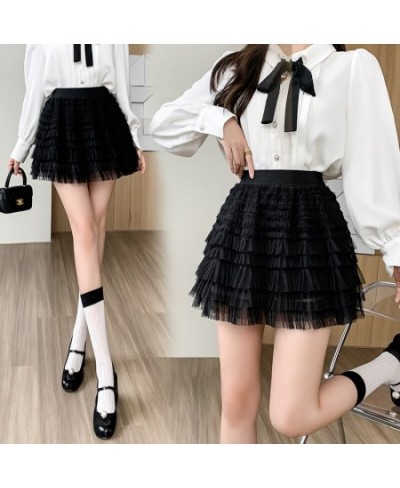 New Casual Woman Mesh Fold Cake Skirt Womens Korean Fashion Office Lady Wear Female OL Girls Cute Sexy Black Mini Pleated Ski...