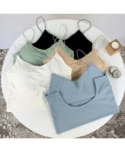 Sexy Summer Bra Ice Silk Crop Tops Sports Spaghetti Strap Vest Top Women Built In Bra Off Shoulder Sleeveless Camisole $14.16...