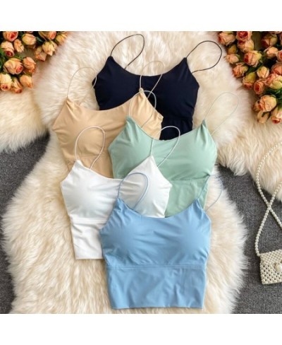 Sexy Summer Bra Ice Silk Crop Tops Sports Spaghetti Strap Vest Top Women Built In Bra Off Shoulder Sleeveless Camisole $14.16...