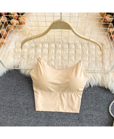 Sexy Summer Bra Ice Silk Crop Tops Sports Spaghetti Strap Vest Top Women Built In Bra Off Shoulder Sleeveless Camisole $14.16...