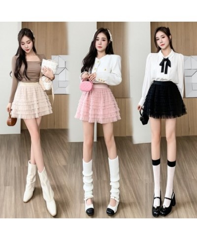 New Casual Woman Mesh Fold Cake Skirt Womens Korean Fashion Office Lady Wear Female OL Girls Cute Sexy Black Mini Pleated Ski...