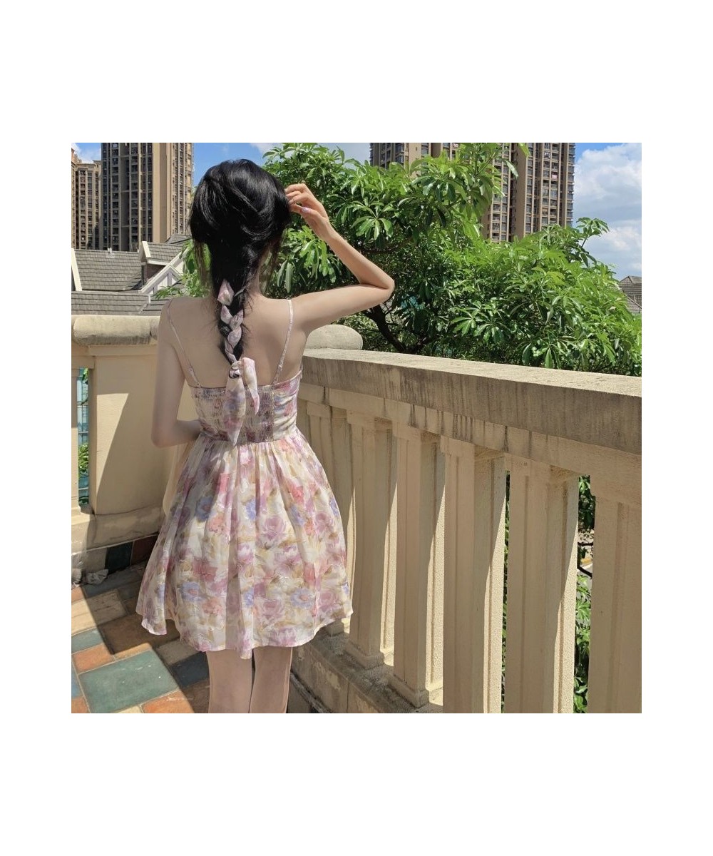 A-line Dress Women Summer Floral Romantic Retro Elegant Holiday French Style Ladies Design Slim Beach Sundress Fashion Ins Ne...