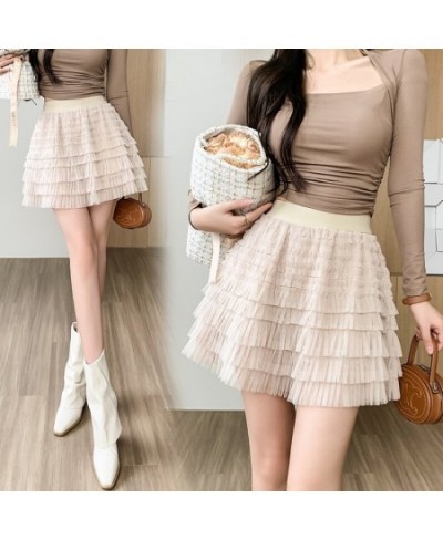 New Casual Woman Mesh Fold Cake Skirt Womens Korean Fashion Office Lady Wear Female OL Girls Cute Sexy Black Mini Pleated Ski...