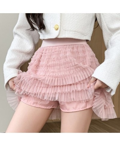 New Casual Woman Mesh Fold Cake Skirt Womens Korean Fashion Office Lady Wear Female OL Girls Cute Sexy Black Mini Pleated Ski...