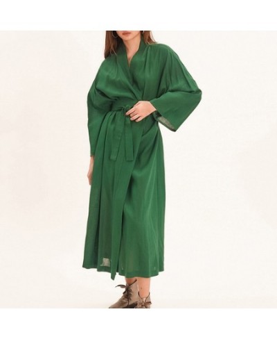 Sleepwear Cotton Light Robes For Coverage Mid-Calf Night Dress Women Robe With Sashes Long Sleeve Bathrobe Female Albornoces ...