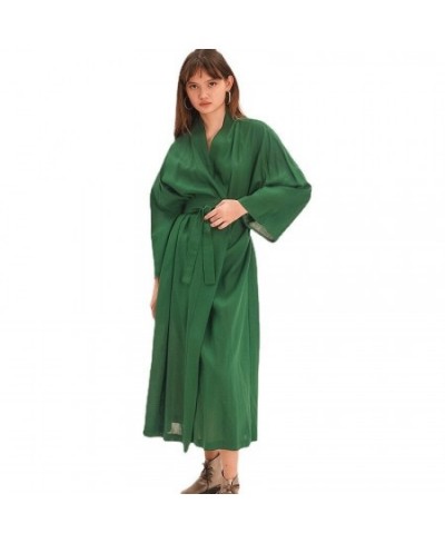 Sleepwear Cotton Light Robes For Coverage Mid-Calf Night Dress Women Robe With Sashes Long Sleeve Bathrobe Female Albornoces ...