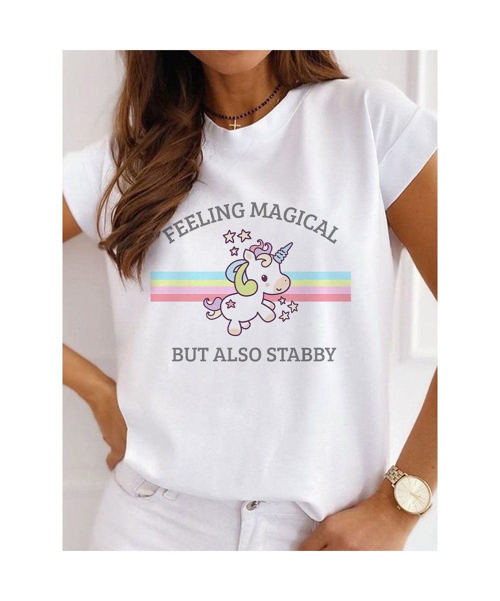 Summer Funny Print Women T-shirt Graphic Black Fashion Tshirt Unicorn Short Sleeve Female Summer Tops Woman T-shirt Humor $21...