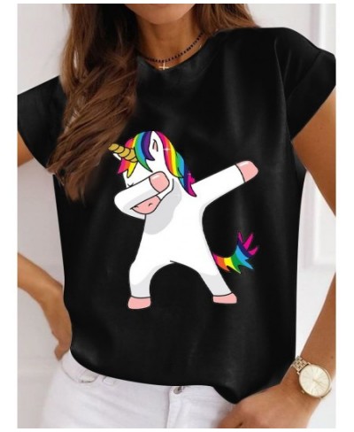 Summer Funny Print Women T-shirt Graphic Black Fashion Tshirt Unicorn Short Sleeve Female Summer Tops Woman T-shirt Humor $21...