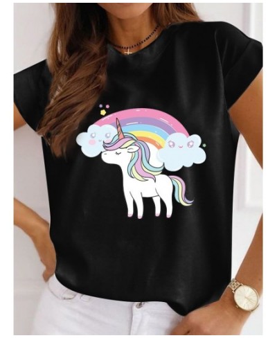 Summer Funny Print Women T-shirt Graphic Black Fashion Tshirt Unicorn Short Sleeve Female Summer Tops Woman T-shirt Humor $21...