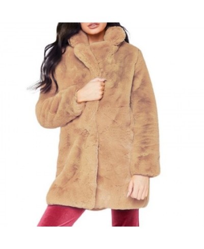 Women Autumn Spring Fluffy Plush Faux Fur Coat Casual Long Sleeve Turn-down Collar Pockets Jacket Outwear 3X $62.41 - Jackets...