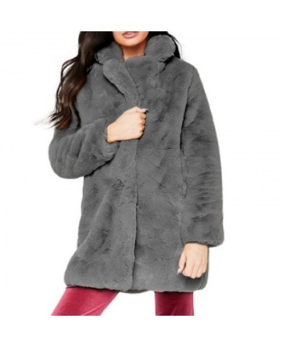 Women Autumn Spring Fluffy Plush Faux Fur Coat Casual Long Sleeve Turn-down Collar Pockets Jacket Outwear 3X $62.41 - Jackets...